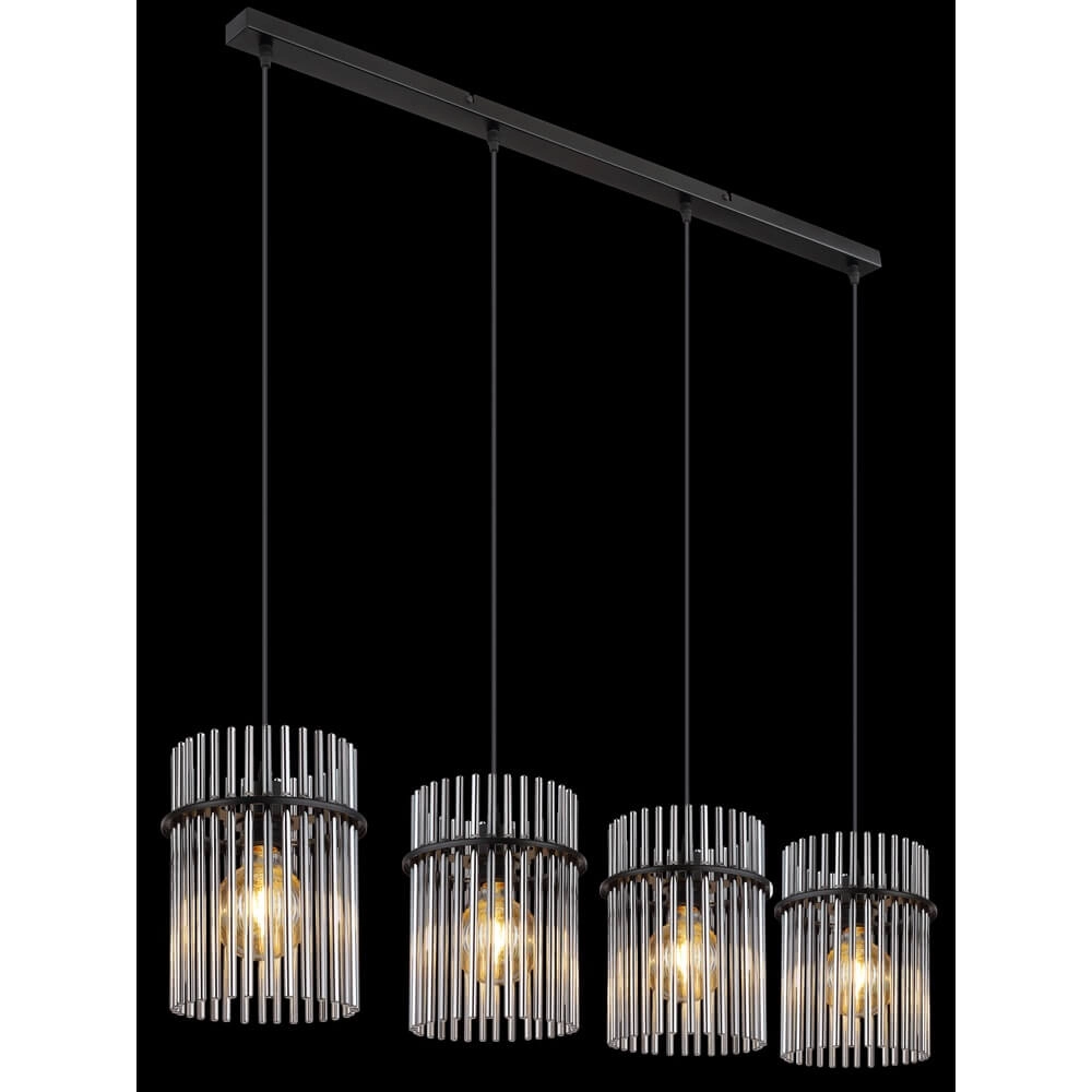Suspension noire Gorley avec verre fumé 4 lumières Globo 9007371448180