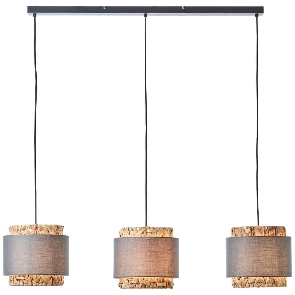 Lampe suspendue pour salle à manger Waterlilly rotin avec tissu gris