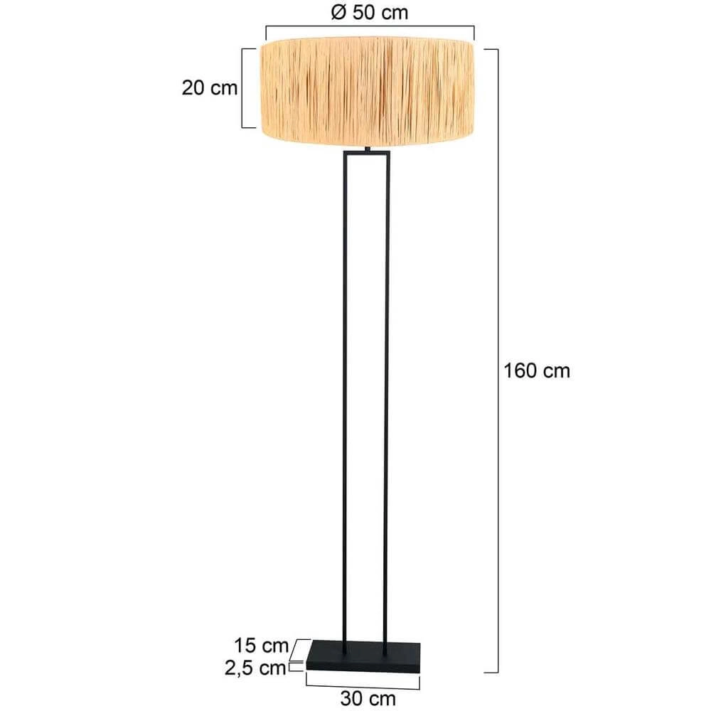 Lampadaire 160cm Stang noir avec abat-jour paille Steinhauer 8712746173833