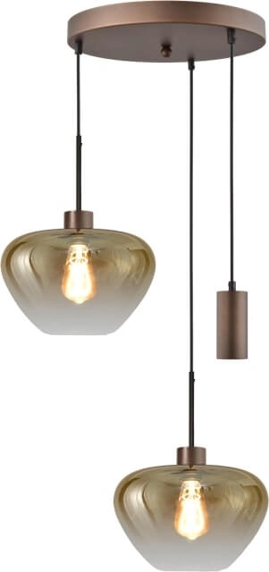 Suspension 3 lumières Genua marron avec 2x verre doré Ø 29cm et 1 pendentif