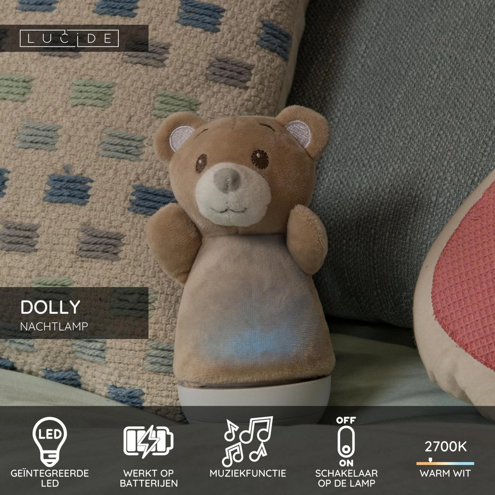 Veilleuse Dolly Fonctionnant à piles avec fonction musique - Brown Lucide 5411212771452