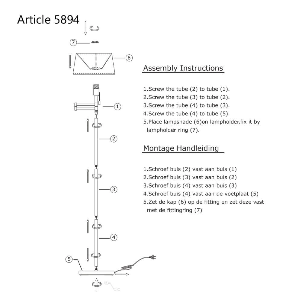 Lampadaire Mexlite 154 cm gris métallisé avec abat-jour blanc Steinhauer 8712746048094
