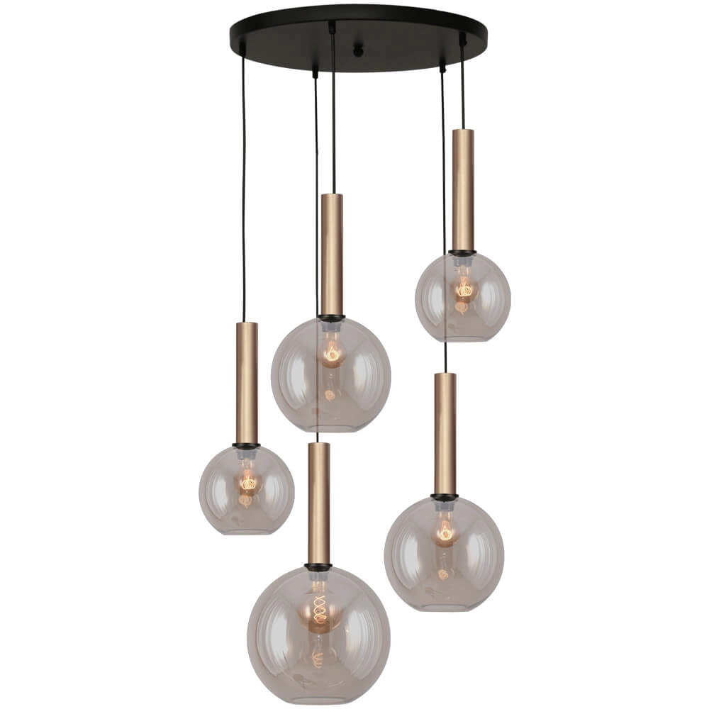 Lampe suspendue Vide Bella 2 5 lumières avec lentilles dorées