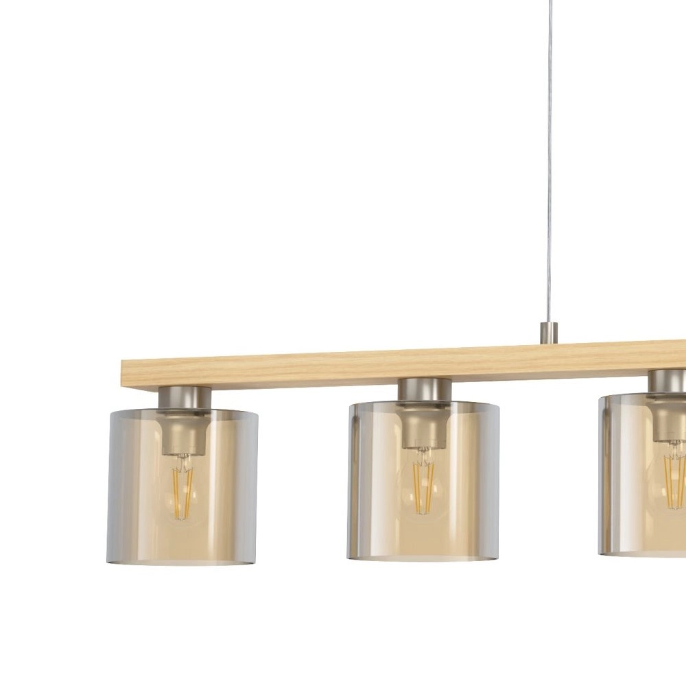 Lampe suspendue pour salle à manger Castralvo bois marron avec verre ambré Eglo 9008606310050