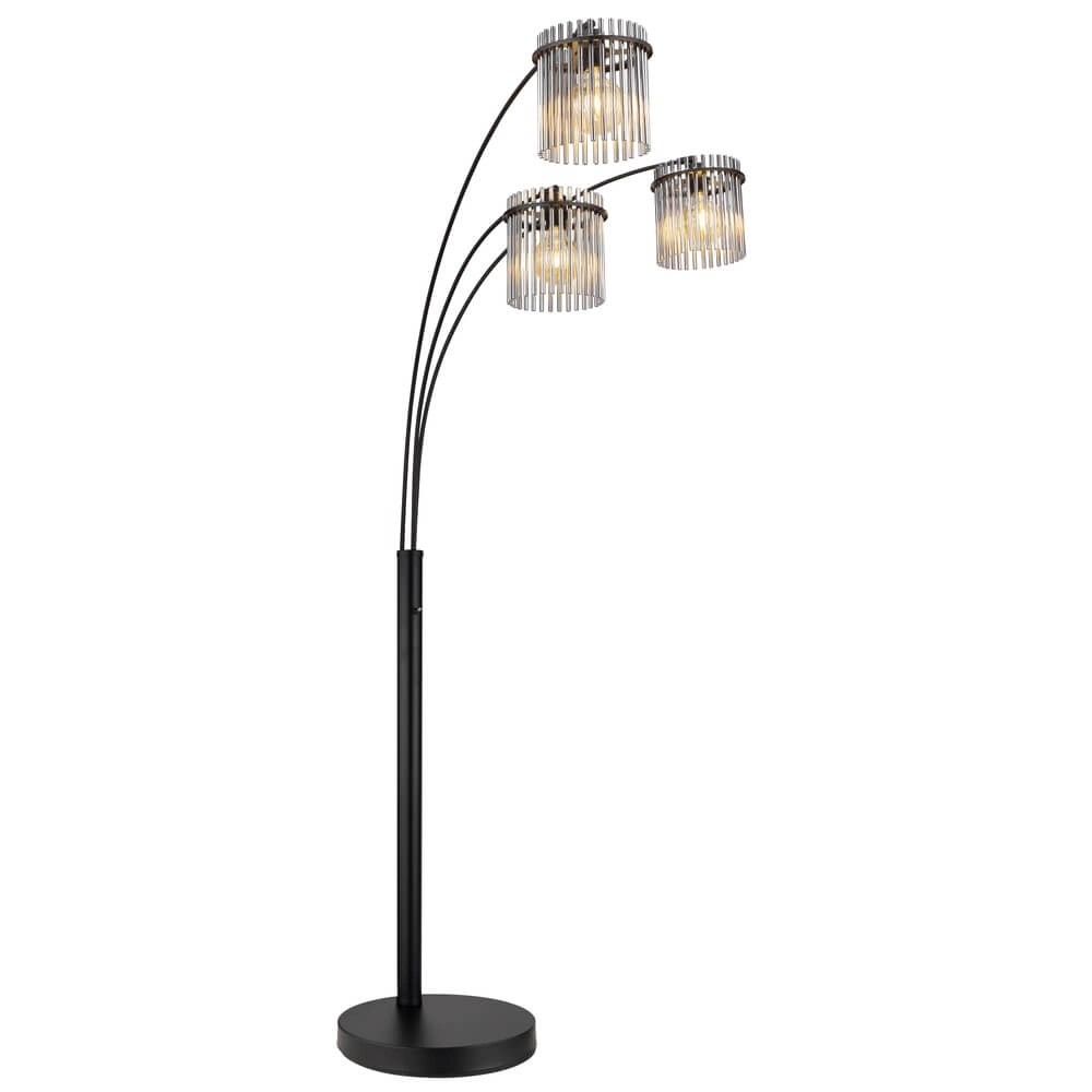 Lampadaire noir Gorley avec verre fumé 3 lumières Lampadaire noir Gorley avec verre fumé 3 lumières