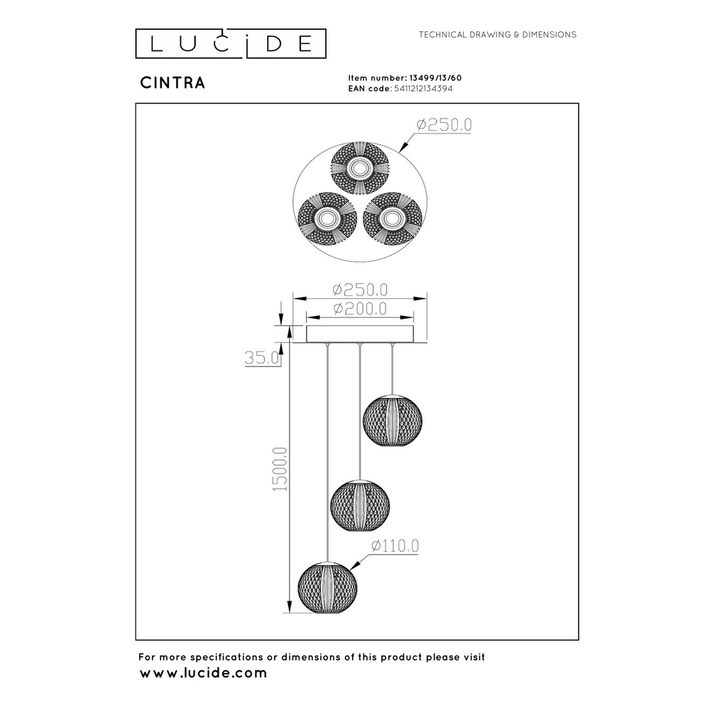 Lampe pendante dorée Cintra Loft 3-lights Lucide 5411212134394