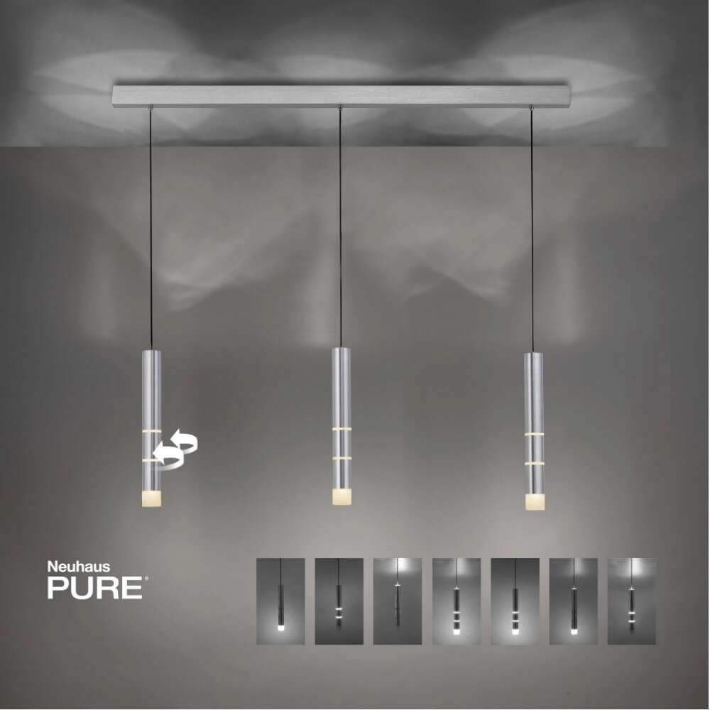 Lampe suspendue en aluminium Pure Vega 3 lumières Paul Neuhaus 4012248357590