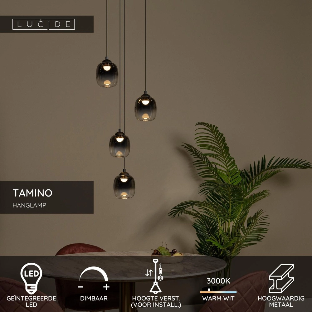 Lampe suspendue à 4 lumières Tamino Noir Lucide 5411212741240