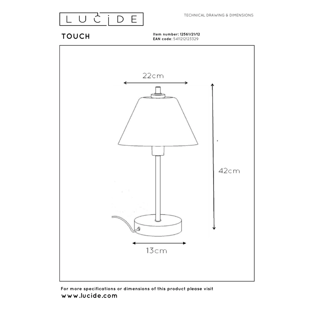 Lampe de table Touch Chrome Lucide 5411212123329