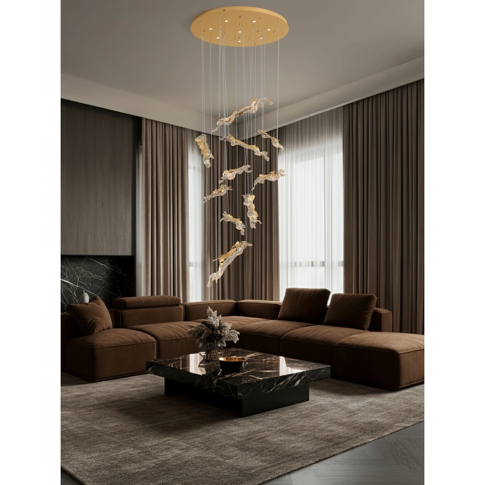 Lampe pendante dorée Avesa avec du verre clair Ø 100 cm