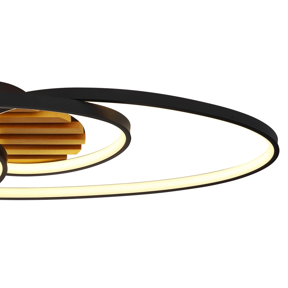 Lampe ovale de plafond Tisha I noir avec bois Globo 9007371572281