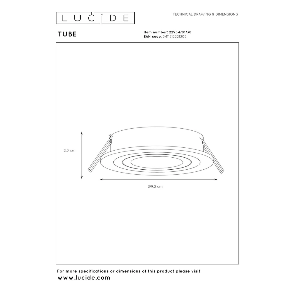 Projecteur encastré Tube noir Ø 9,2cm Lucide 5411212221308