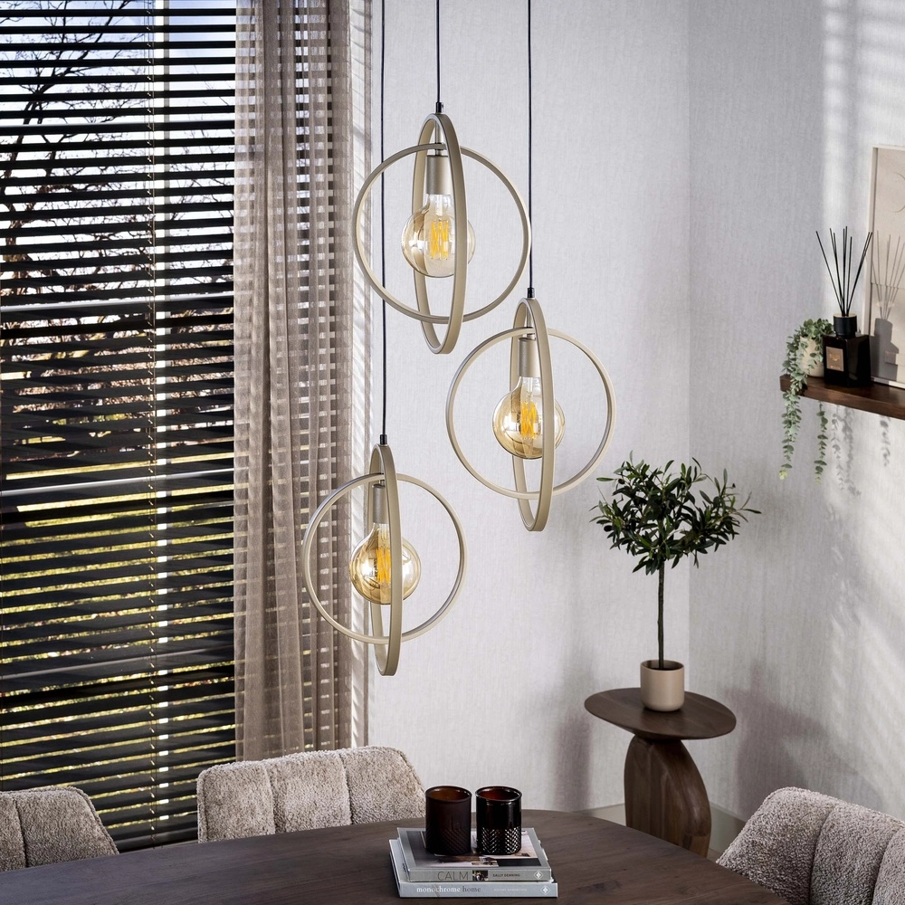 Table de salle à manger à 3 lampes suspendues Turn Ø 40 cm - sable - excl E27 Lyora 8716803513136
