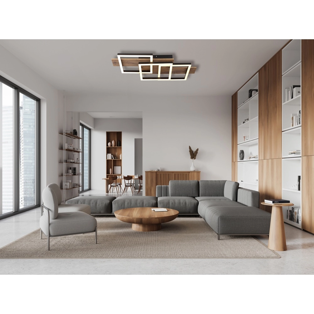 Lampe de plafond à design Jeffry noir avec bois 58 cm Globo 9007371510597