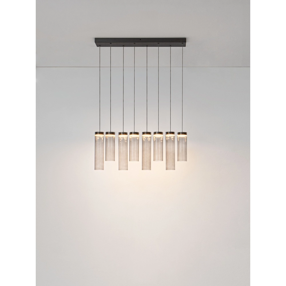Lampe pendante de conception Brielle Anthracite avec verre moka 8-lights Lyora 5212017495433