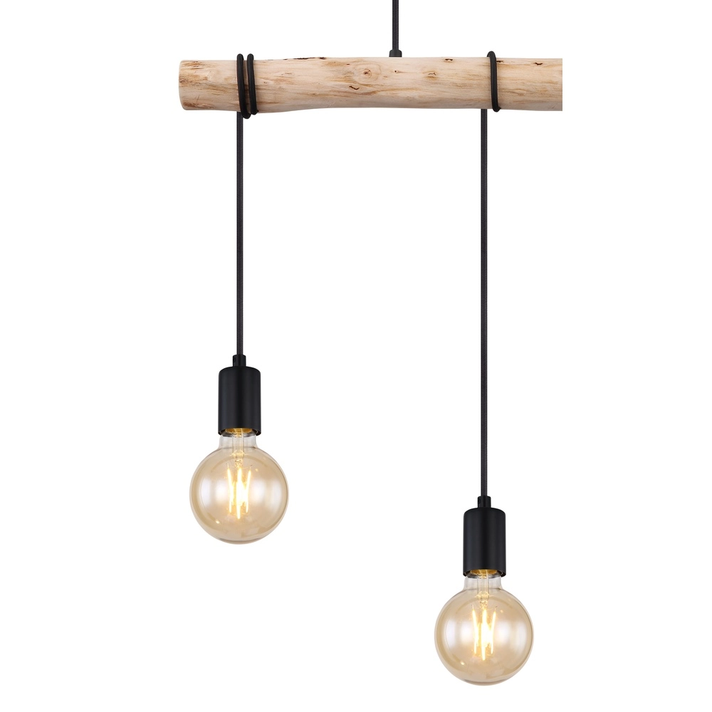 Lampe suspendue de table à manger à 3 lumières Gregor noir avec bois Globo 9007371436330