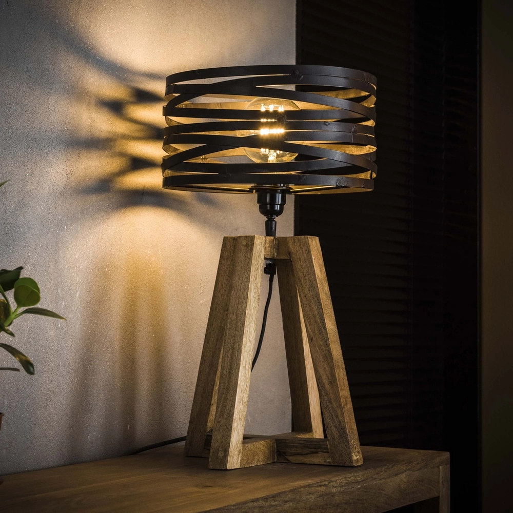 Lampe de table industrielle Twist Ø 29cm - bois avec gris