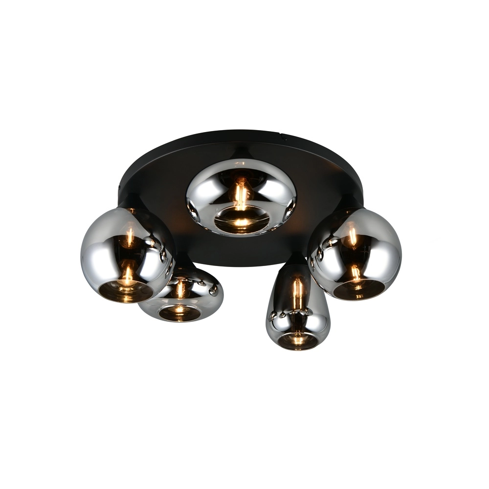 Plafonnier 5 lumières Lumina noir avec verre fumé Plafonnier 5 lumières Lumina noir avec verre fumé