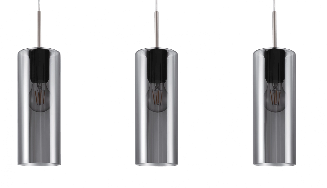 Lampe suspendue salle à manger Selvino Acier inoxydable à 3 lumières avec verre fumé Eglo 9002759986957