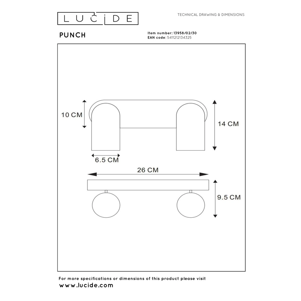 Projecteur de plafond Punch 2-noir clair Lucide 5411212134325