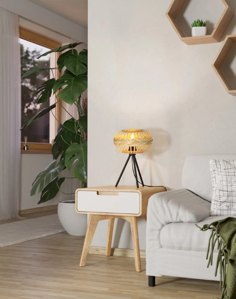 Lampe de table en rotin Amsfield 1 Eglo 9002759438654