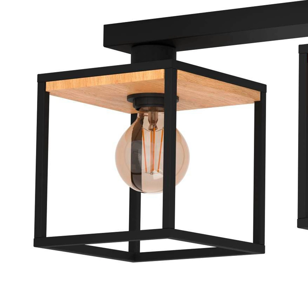 Lampe de plafond à 3 lumières Libertad noir avec bois Eglo 9002759998561