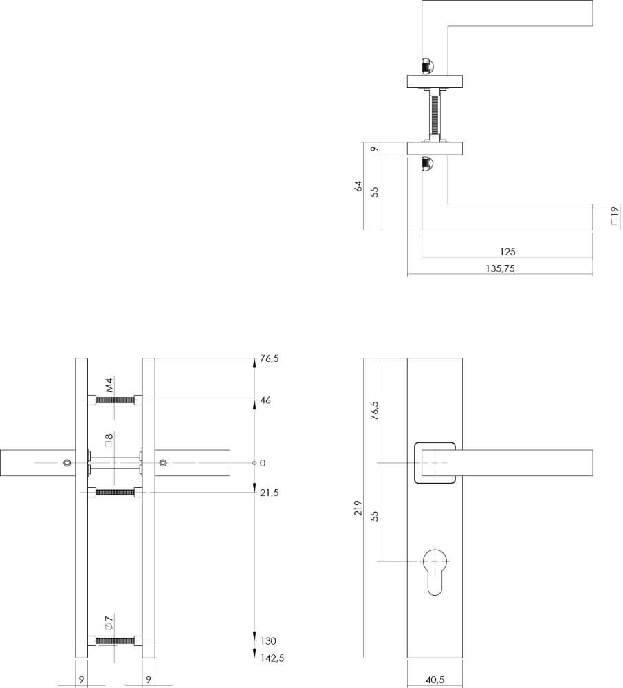 Poignée Vierkant PC 55mm acier inoxydable Intersteel 8714186187050