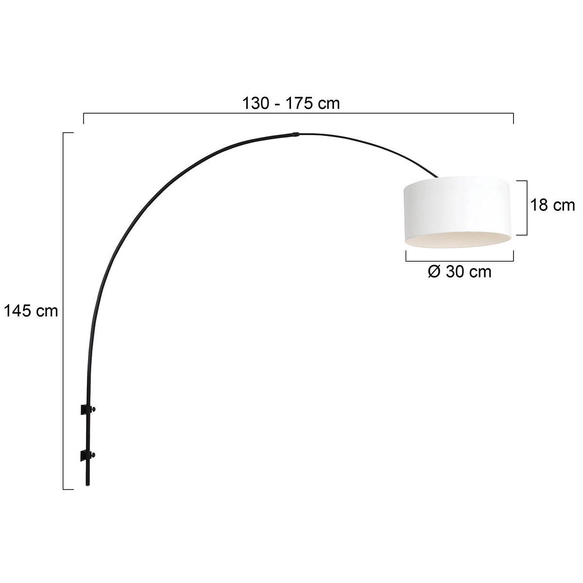 Lampe à arc murale Sparkled noir avec capuche blanche Steinhauer 8712746146080
