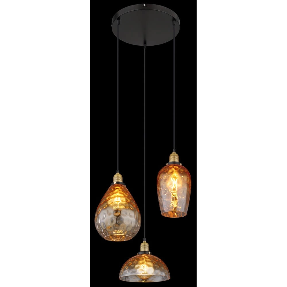 Suspension 3 lumières ronde Salvy Nid d’abeille en verre ambré Globo 9007371454440