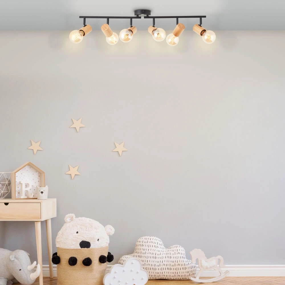 Plafonnier Kerry 6 lumières noir avec bois Brilliant 4004353409080