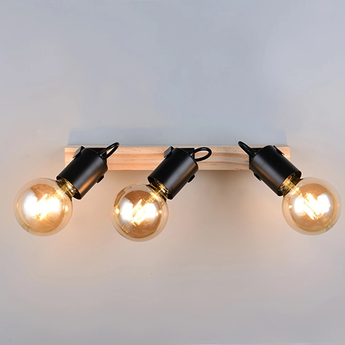 Lampe de plafond à 3 lampes Lynar noir avec bois Trio 4017807671995