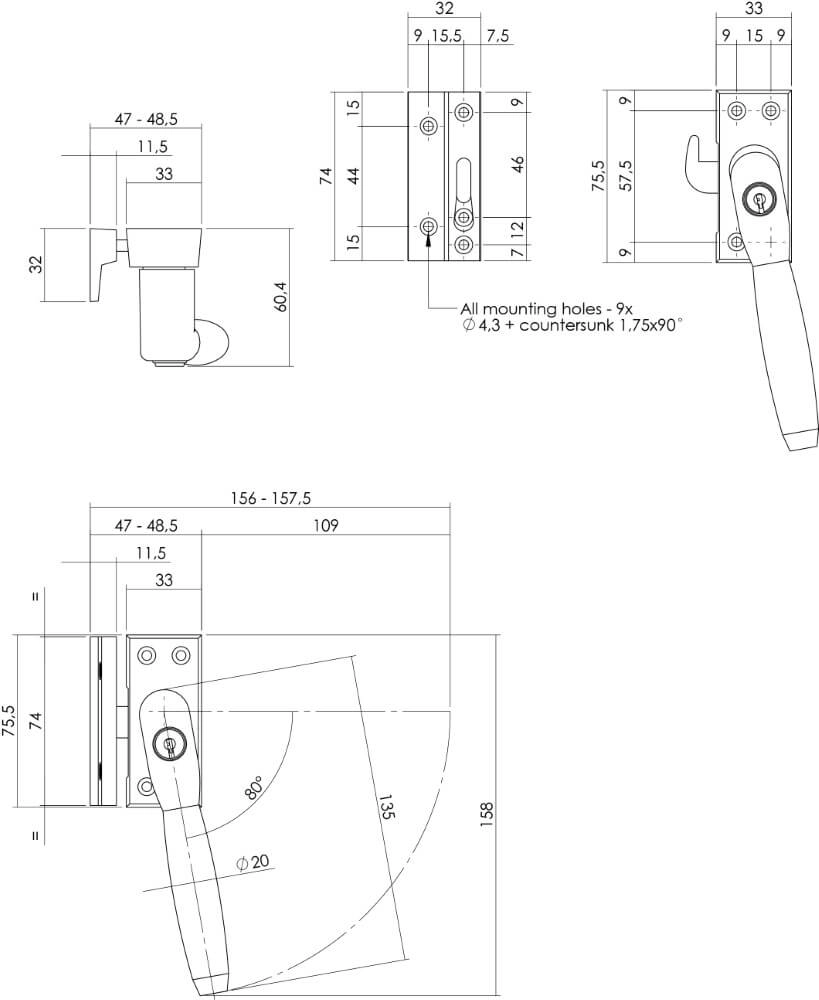 Fermeture de fenêtre Ton 400 Verrouillable à droite Intersteel 8714186130704