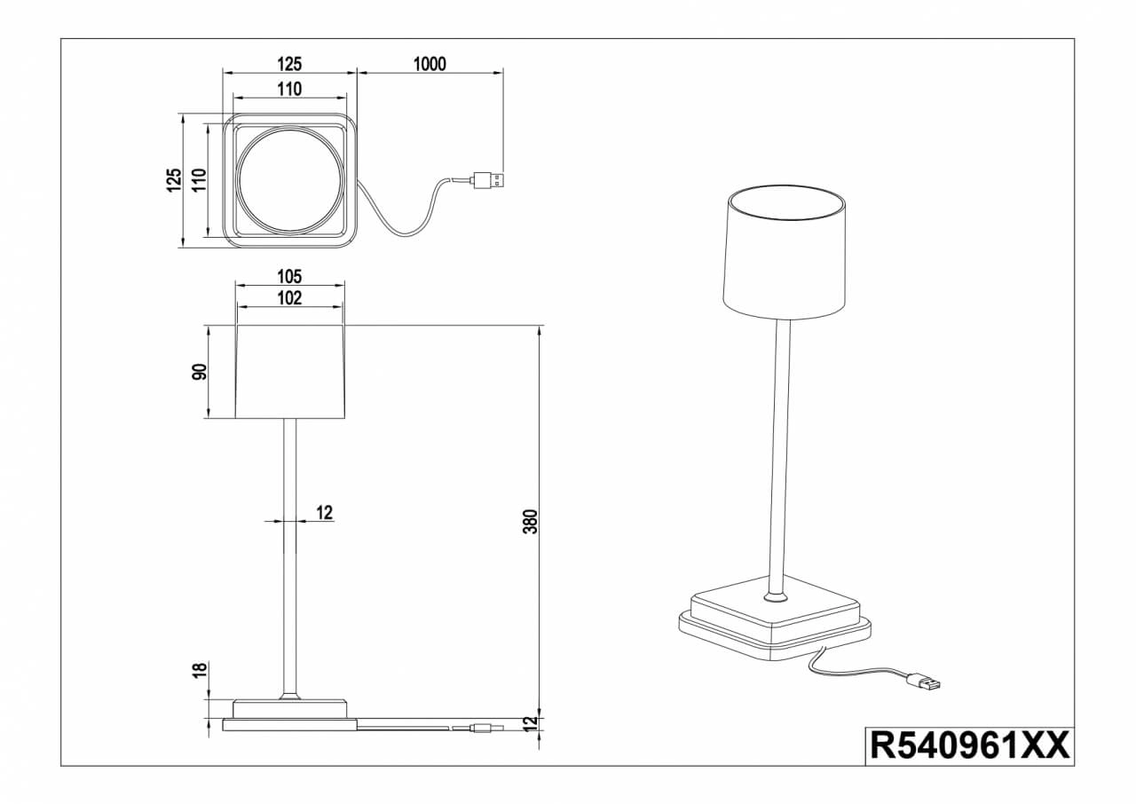 Lampe de table rechargeable Fernandez noir Trio 4017807564334