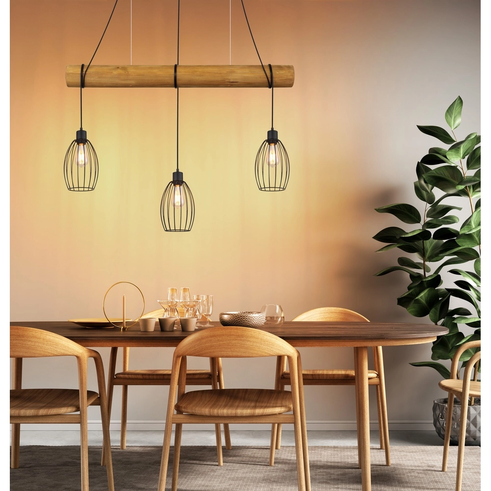 Lampe pendante de campagne Berti Bois 3 clairs avec noir Globo 9007371583331