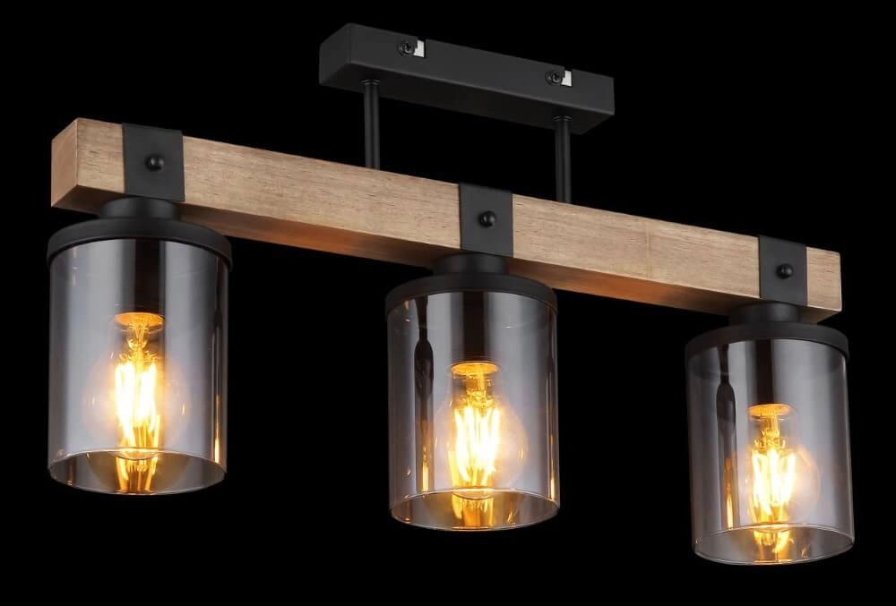 Plafonnier 3 lumières Lila noir avec du bois Globo 9007371443710
