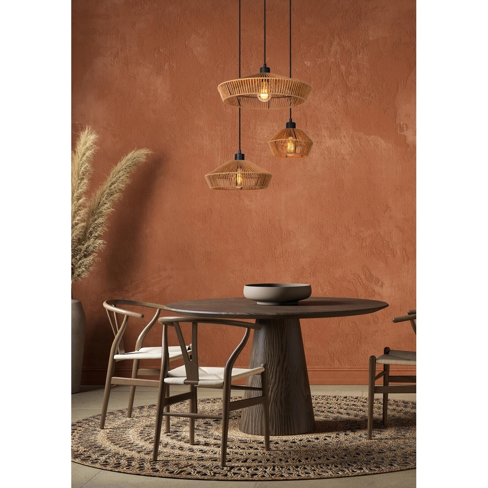 Lampe suspendue Yunkai Ø 60 cm noir avec rotin Lucide 5411212105714