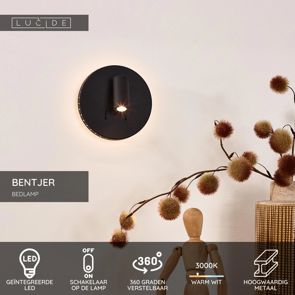 Lampe de chevet Bentjer Noir Lucide 5411212791641