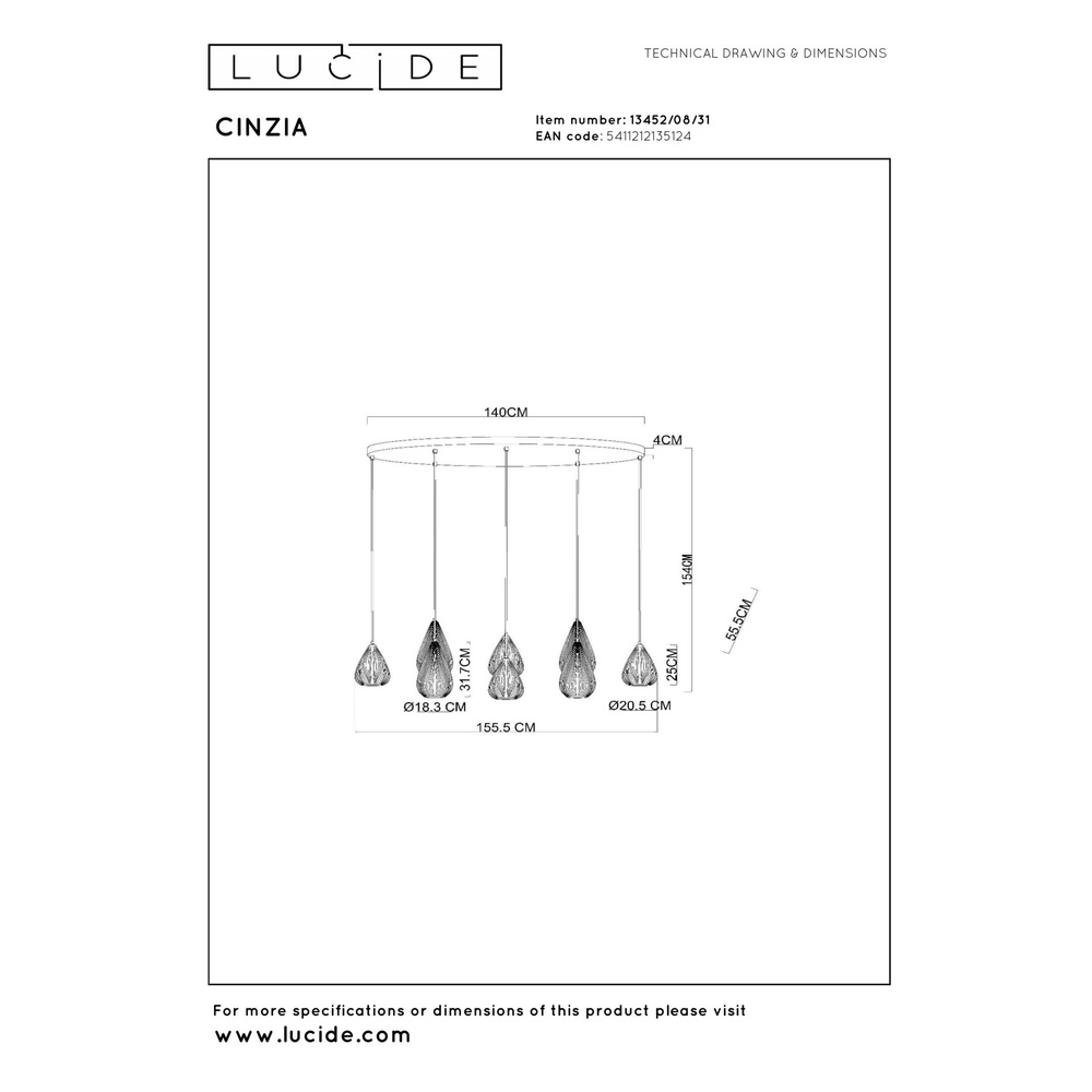 Lampe pendante de conception Cinzia 5 lumières Lucide 5411212135124