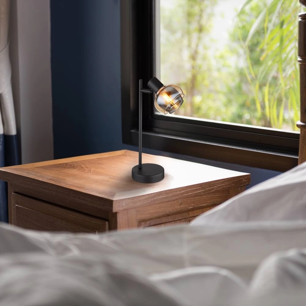 Lampe de table noire Tokki Verre fumé ambré simple Globo 9007371452033