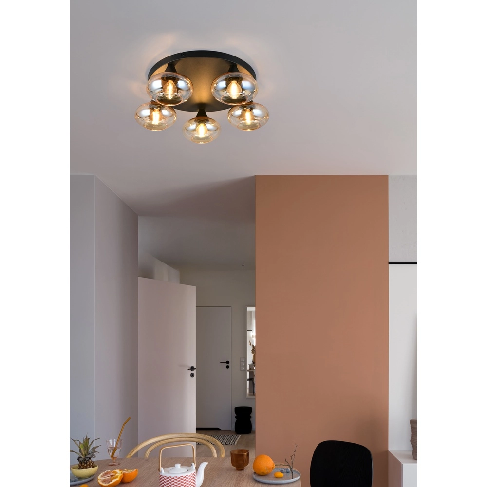 Plafonnier Divina noir avec verre ambré Trio 4017807667363