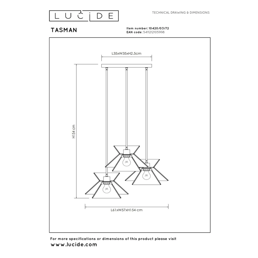 Lampe suspendue Tasman Rotin à 3 lumières Lucide 5411212105998