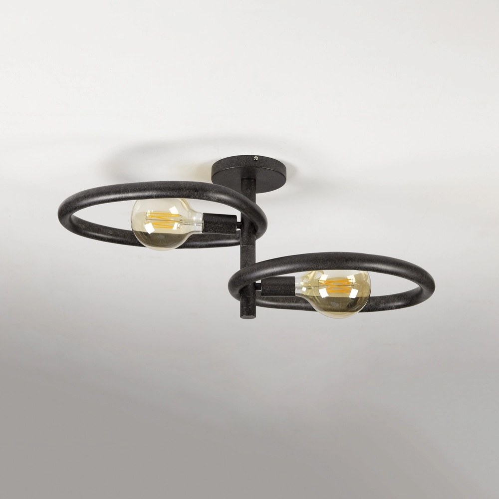 Lampe de plafond de campagne Pebble Noir arctique - 2x E27 Lyora 8716803510999