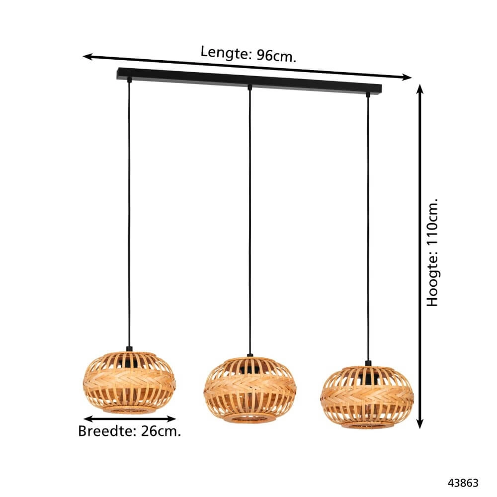 Lampe suspendue 3 lumières en rotin Amsfield 1 Eglo 9002759438630