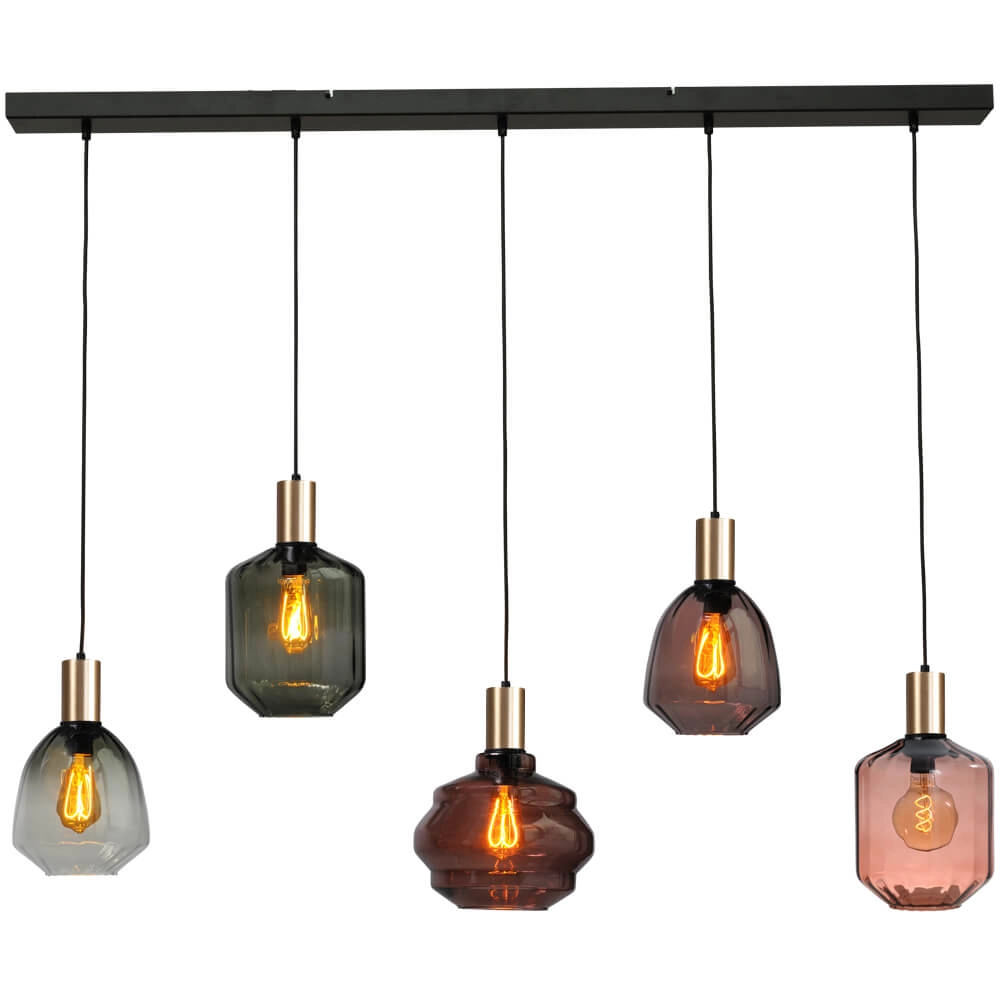 Lampe suspendue 5 lumières - dorée - Porto avec des lunettes différentes