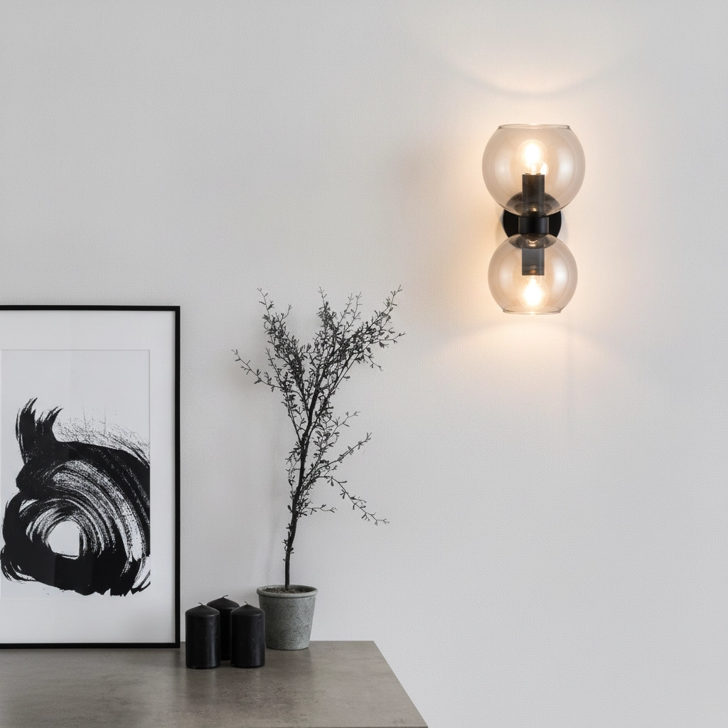 Applique murale Palmer noir avec verre fumé