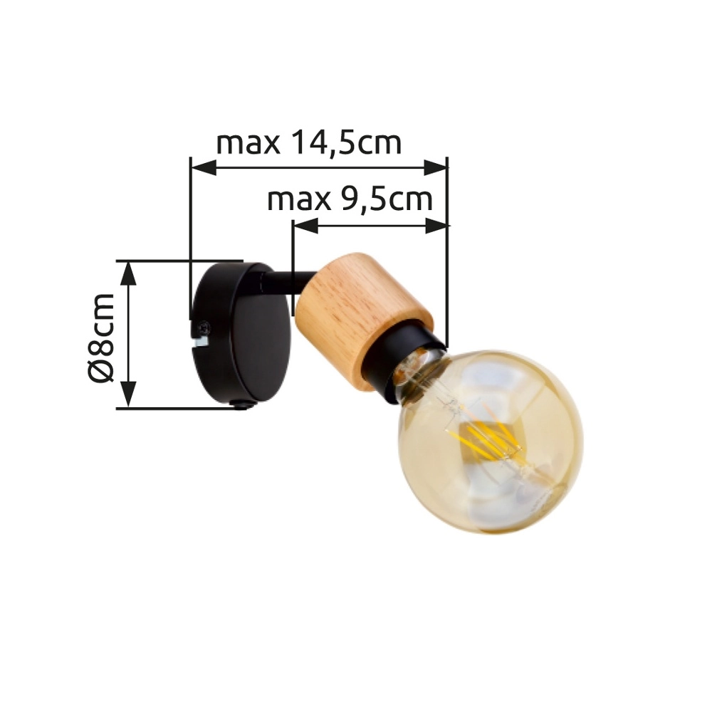 Lampe murale Jorna noir avec bois Globo 9007371414277