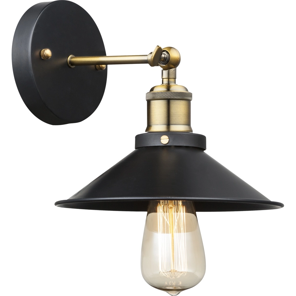 Lampe murale industrielle Lenius noir avec or