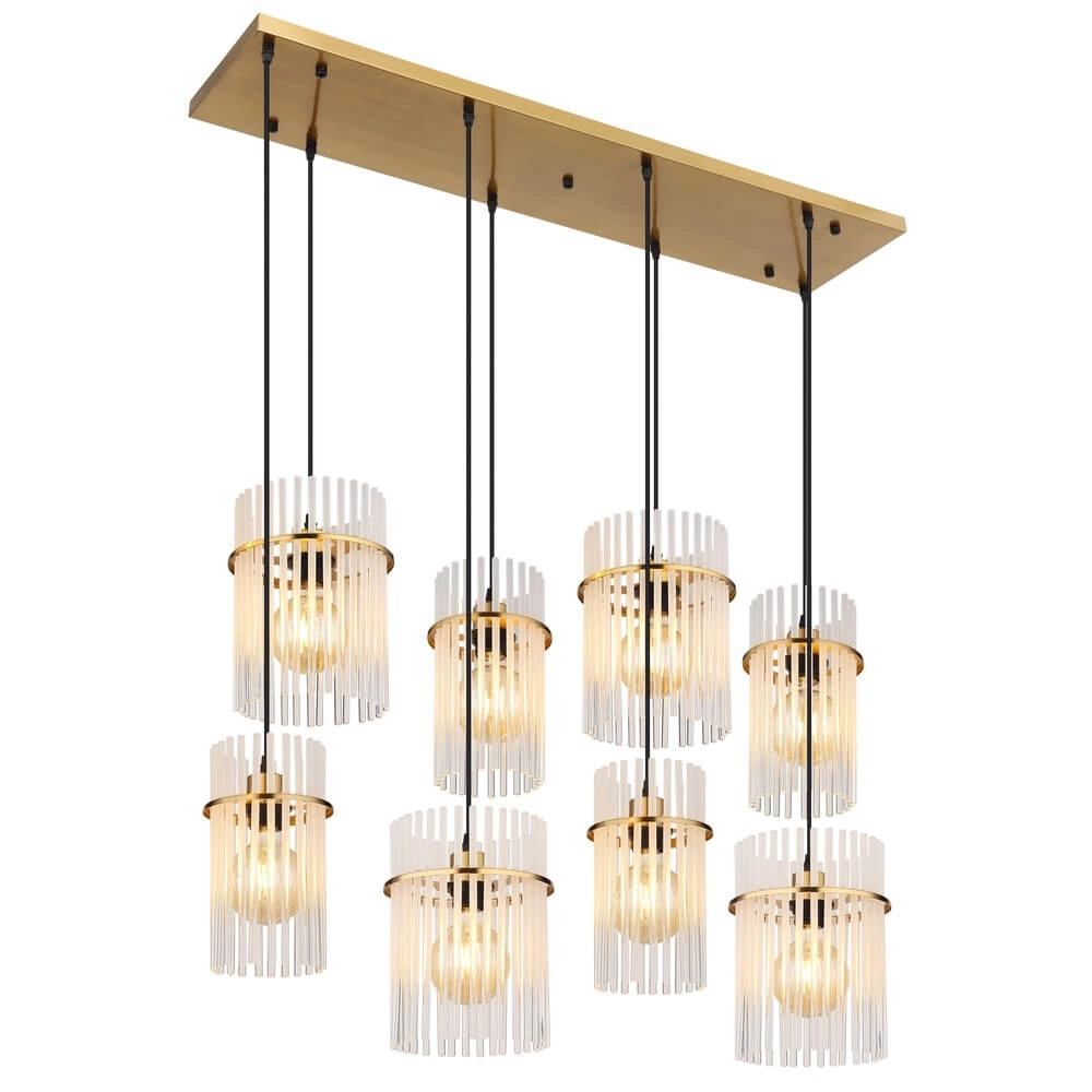 Suspension dorée Gorley avec verre 8 lumières Suspension dorée Gorley avec verre 8 lumières