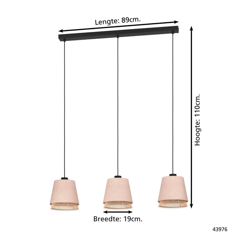 Lampe suspendue 3 lumières Tabley lin avec rotin Eglo 9002759439767