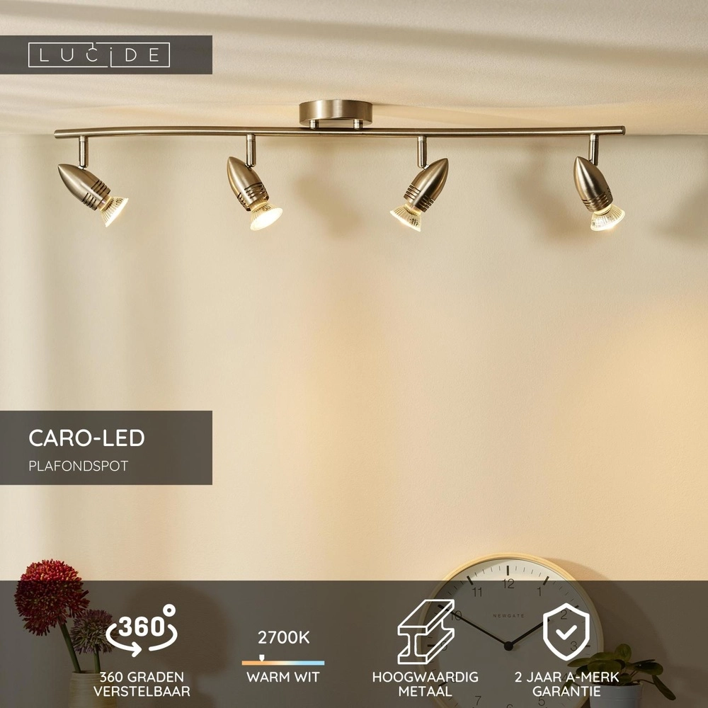 Projecteur de plafond Caro-Led Chrome mat 4 lumières Lucide 5411212133458